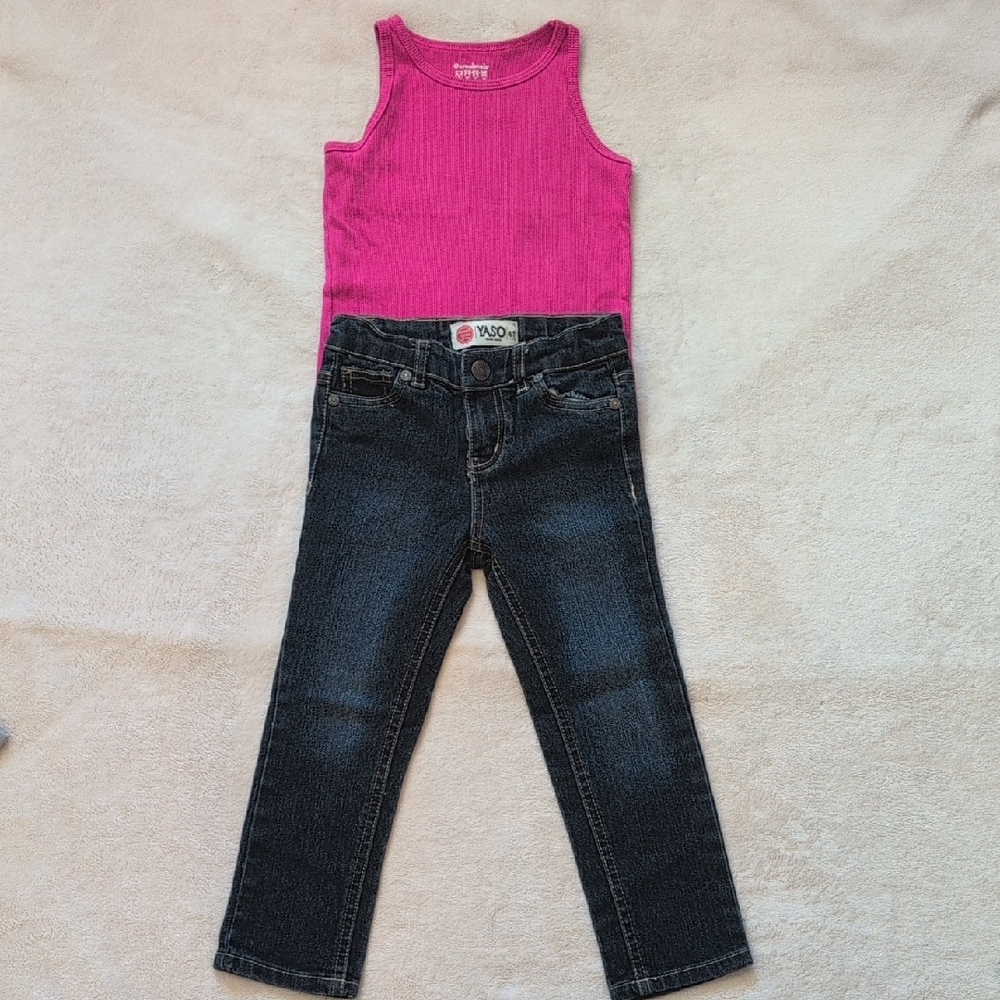 Girls 4T Yasso Embroidered Jeans & Pink Tank Set